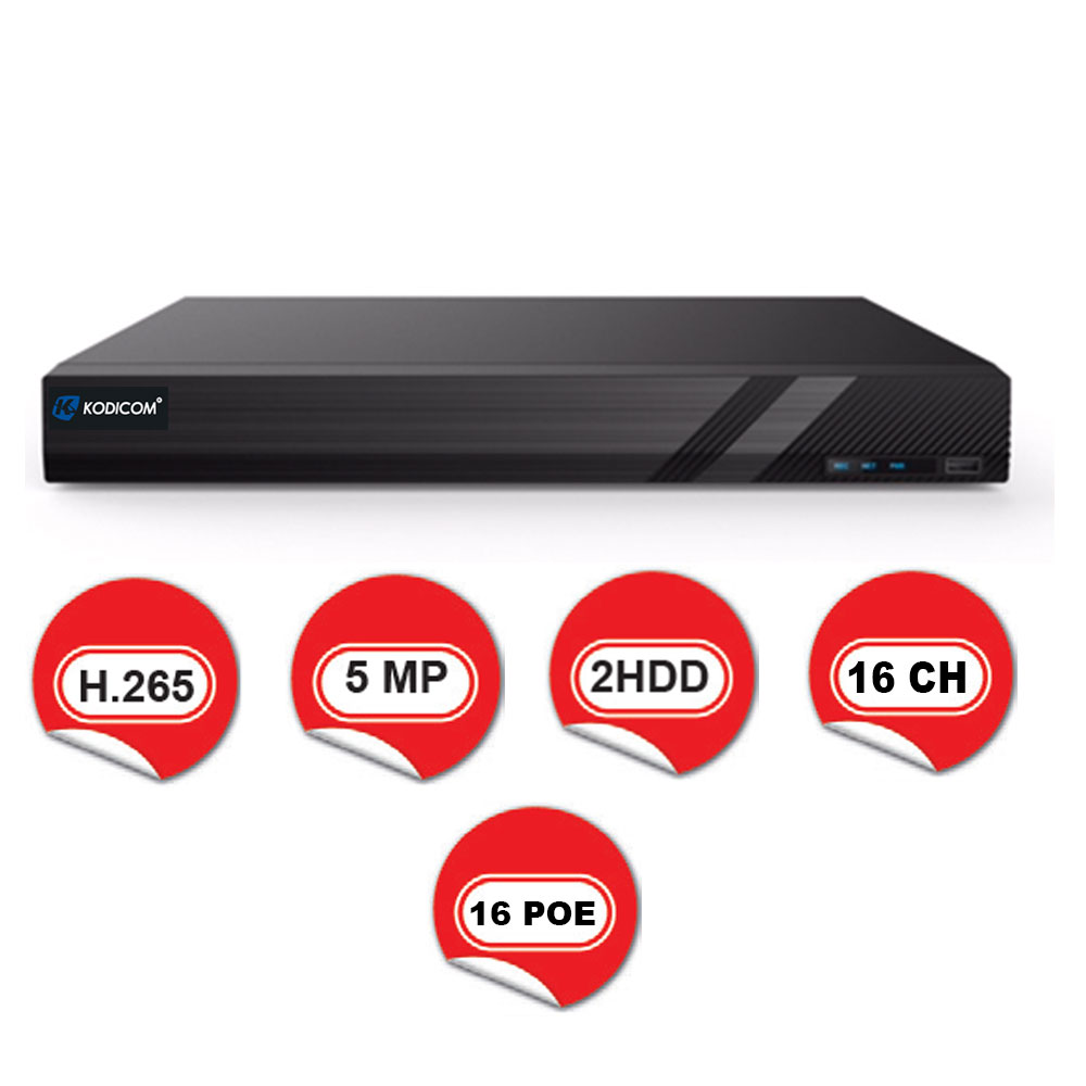 Kodicom KD-3216H2-16P-C / 16 Kanal 16 PoE 5 Megapiksel NVR Kayıt Cihazı